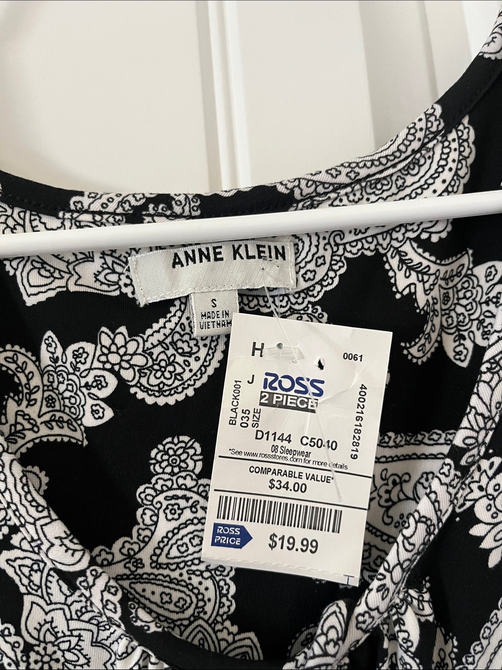 Anne Klein Black & White Paisley Two-Piece Pajama Set - Picture 2 of 8